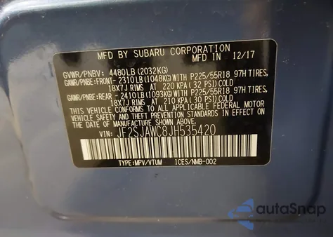 2018 Subaru Forester 2.5I Touring z USA, uszkodzony, nr VIN JF2SJAWC8JH535420